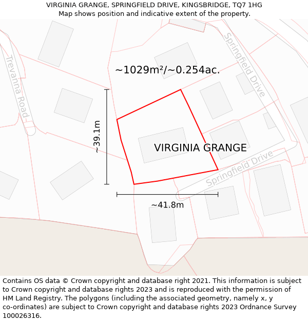 VIRGINIA GRANGE, SPRINGFIELD DRIVE, KINGSBRIDGE, TQ7 1HG: Plot and title map