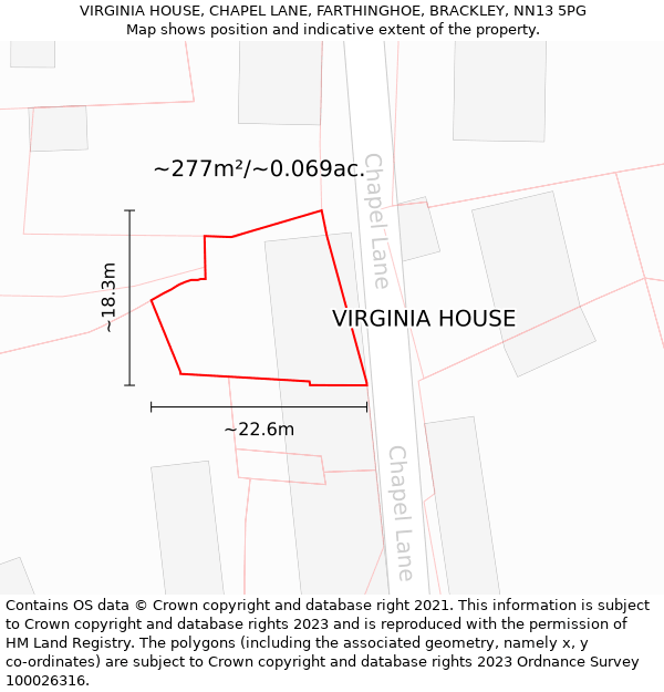 VIRGINIA HOUSE, CHAPEL LANE, FARTHINGHOE, BRACKLEY, NN13 5PG: Plot and title map