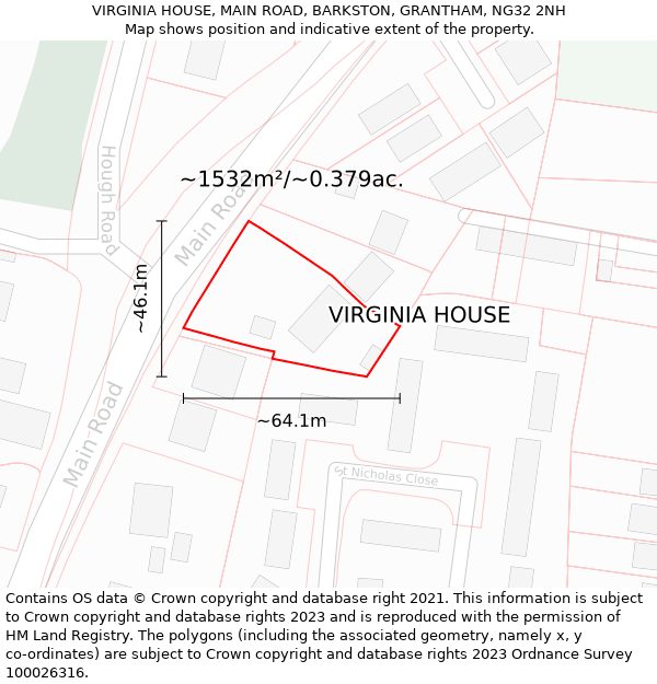 VIRGINIA HOUSE, MAIN ROAD, BARKSTON, GRANTHAM, NG32 2NH: Plot and title map