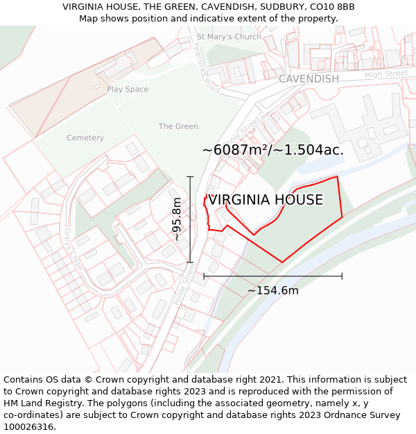 VIRGINIA HOUSE, THE GREEN, CAVENDISH, SUDBURY, CO10 8BB: Plot and title map