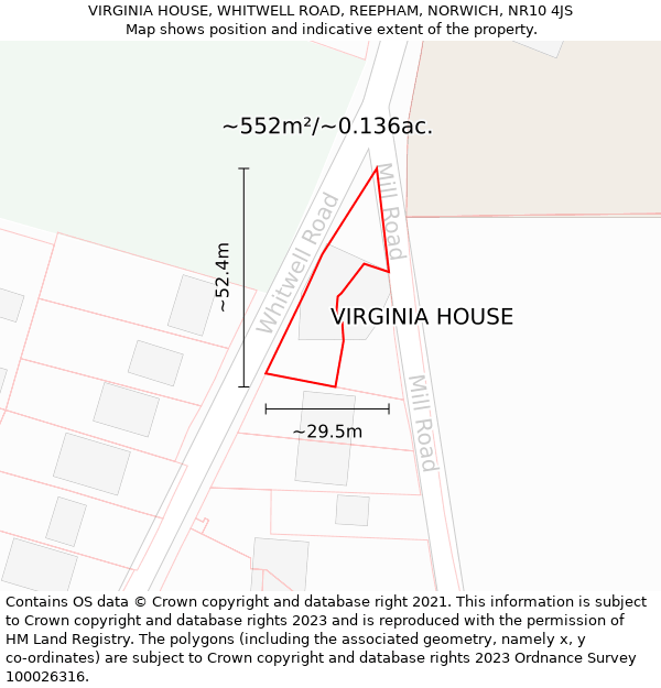 VIRGINIA HOUSE, WHITWELL ROAD, REEPHAM, NORWICH, NR10 4JS: Plot and title map