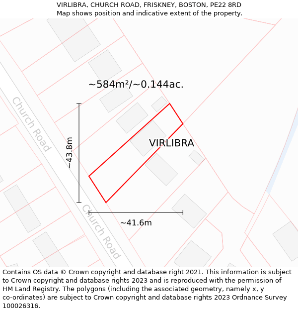 VIRLIBRA, CHURCH ROAD, FRISKNEY, BOSTON, PE22 8RD: Plot and title map