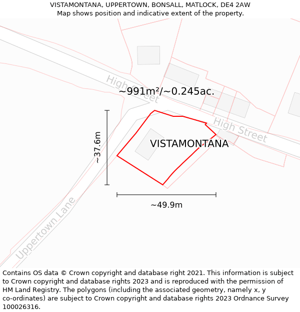 VISTAMONTANA, UPPERTOWN, BONSALL, MATLOCK, DE4 2AW: Plot and title map