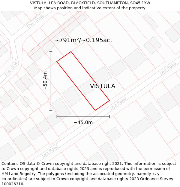 VISTULA, LEA ROAD, BLACKFIELD, SOUTHAMPTON, SO45 1YW: Plot and title map