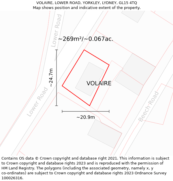 VOLAIRE, LOWER ROAD, YORKLEY, LYDNEY, GL15 4TQ: Plot and title map