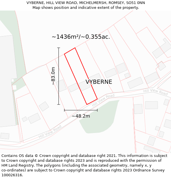 VYBERNE, HILL VIEW ROAD, MICHELMERSH, ROMSEY, SO51 0NN: Plot and title map