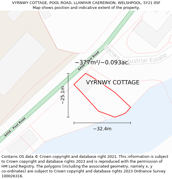 VYRNWY COTTAGE, POOL ROAD, LLANFAIR CAEREINION, WELSHPOOL, SY21 0SF: Plot and title map