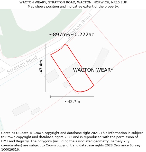 WACTON WEARY, STRATTON ROAD, WACTON, NORWICH, NR15 2UF: Plot and title map