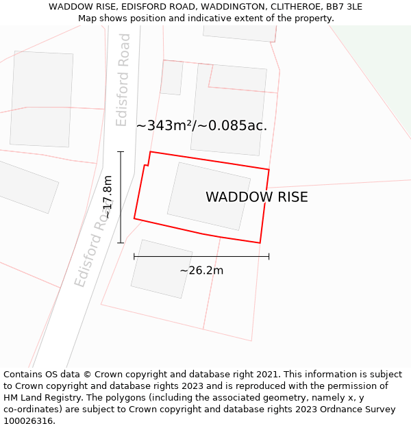 WADDOW RISE, EDISFORD ROAD, WADDINGTON, CLITHEROE, BB7 3LE: Plot and title map