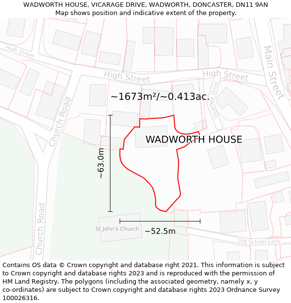WADWORTH HOUSE, VICARAGE DRIVE, WADWORTH, DONCASTER, DN11 9AN: Plot and title map
