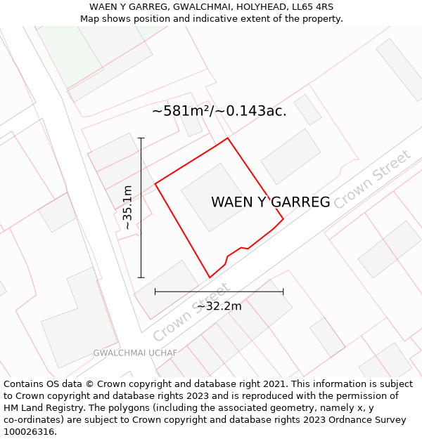 WAEN Y GARREG, GWALCHMAI, HOLYHEAD, LL65 4RS: Plot and title map