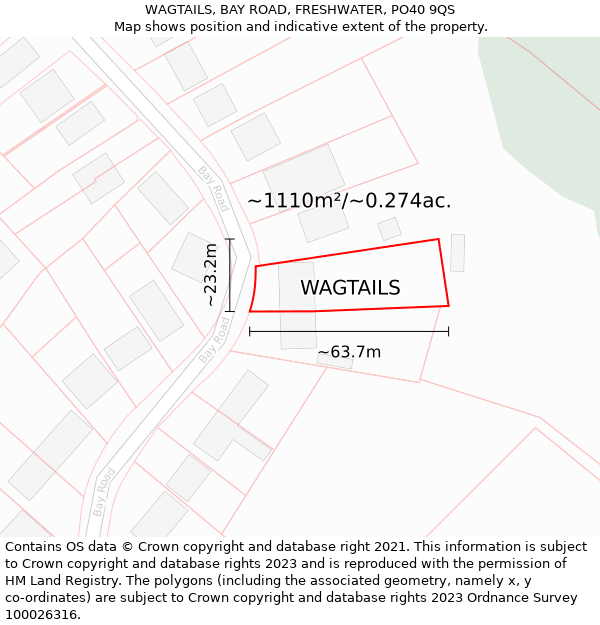 WAGTAILS, BAY ROAD, FRESHWATER, PO40 9QS: Plot and title map