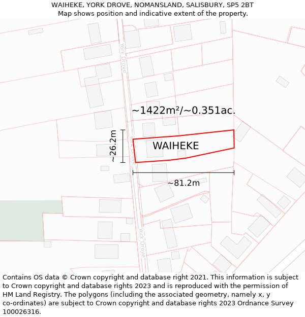 WAIHEKE, YORK DROVE, NOMANSLAND, SALISBURY, SP5 2BT: Plot and title map