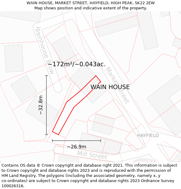 WAIN HOUSE, MARKET STREET, HAYFIELD, HIGH PEAK, SK22 2EW: Plot and title map