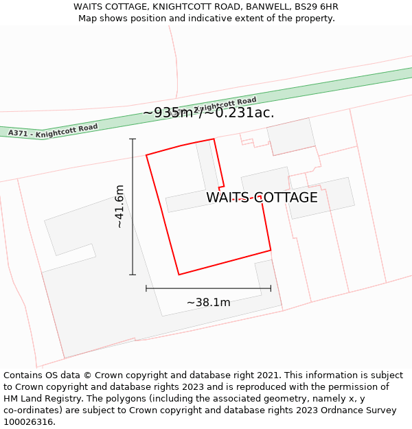 WAITS COTTAGE, KNIGHTCOTT ROAD, BANWELL, BS29 6HR: Plot and title map