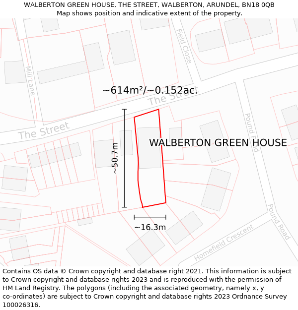WALBERTON GREEN HOUSE, THE STREET, WALBERTON, ARUNDEL, BN18 0QB: Plot and title map