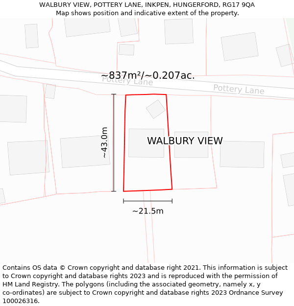 WALBURY VIEW, POTTERY LANE, INKPEN, HUNGERFORD, RG17 9QA: Plot and title map