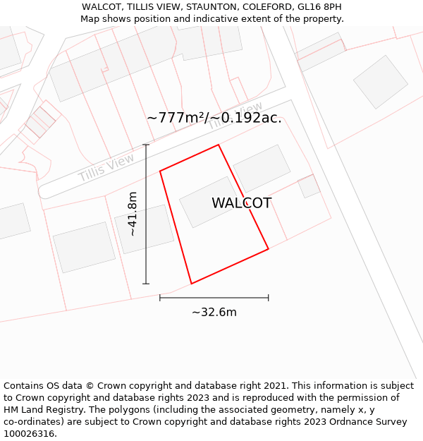 WALCOT, TILLIS VIEW, STAUNTON, COLEFORD, GL16 8PH: Plot and title map
