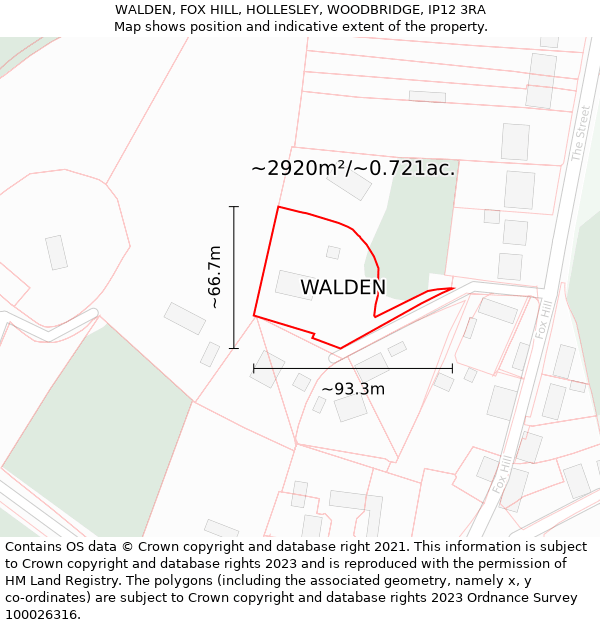 WALDEN, FOX HILL, HOLLESLEY, WOODBRIDGE, IP12 3RA: Plot and title map