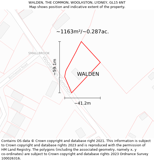 WALDEN, THE COMMON, WOOLASTON, LYDNEY, GL15 6NT: Plot and title map