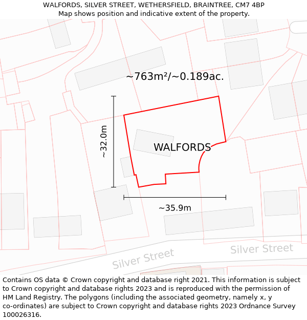 WALFORDS, SILVER STREET, WETHERSFIELD, BRAINTREE, CM7 4BP: Plot and title map