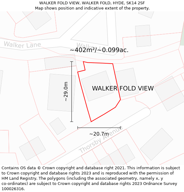 WALKER FOLD VIEW, WALKER FOLD, HYDE, SK14 2SF: Plot and title map