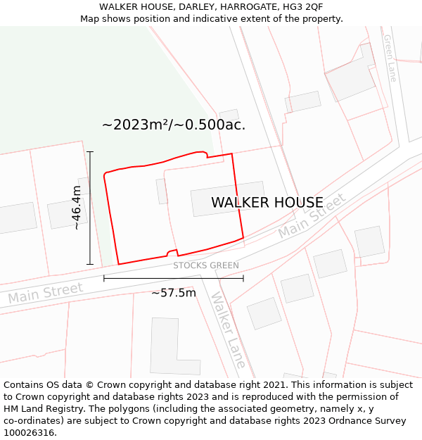 WALKER HOUSE, DARLEY, HARROGATE, HG3 2QF: Plot and title map