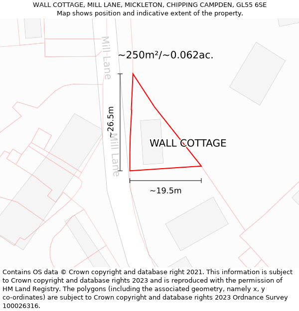 WALL COTTAGE, MILL LANE, MICKLETON, CHIPPING CAMPDEN, GL55 6SE: Plot and title map