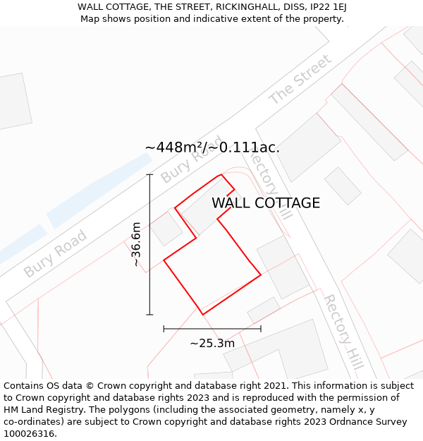 WALL COTTAGE, THE STREET, RICKINGHALL, DISS, IP22 1EJ: Plot and title map