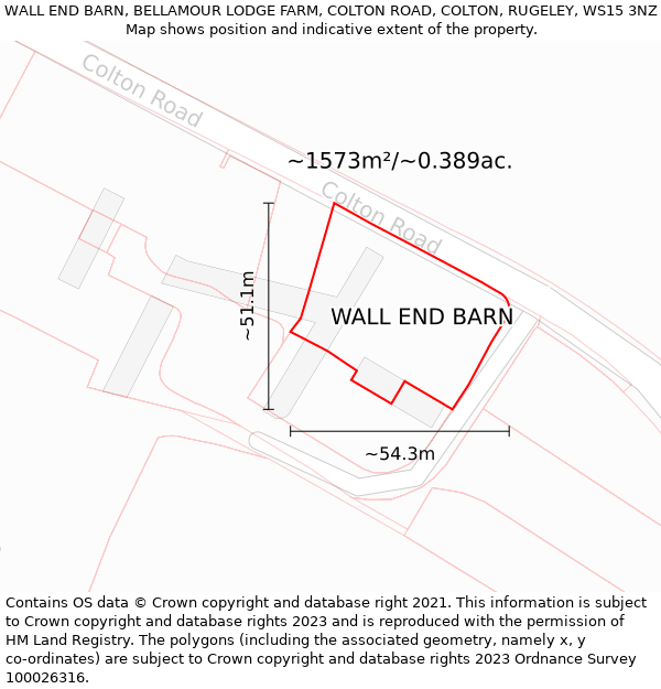 WALL END BARN, BELLAMOUR LODGE FARM, COLTON ROAD, COLTON, RUGELEY, WS15 3NZ: Plot and title map