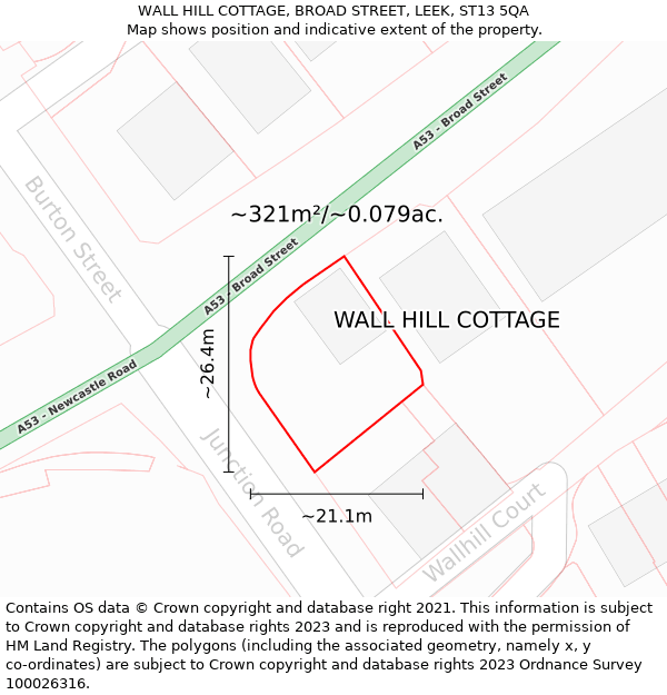 WALL HILL COTTAGE, BROAD STREET, LEEK, ST13 5QA: Plot and title map