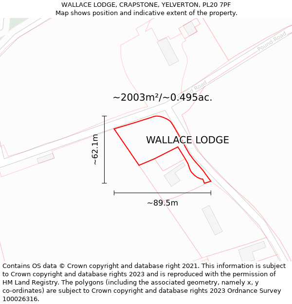 WALLACE LODGE, CRAPSTONE, YELVERTON, PL20 7PF: Plot and title map