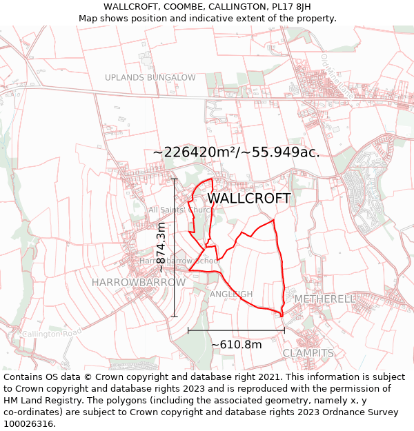WALLCROFT, COOMBE, CALLINGTON, PL17 8JH: Plot and title map