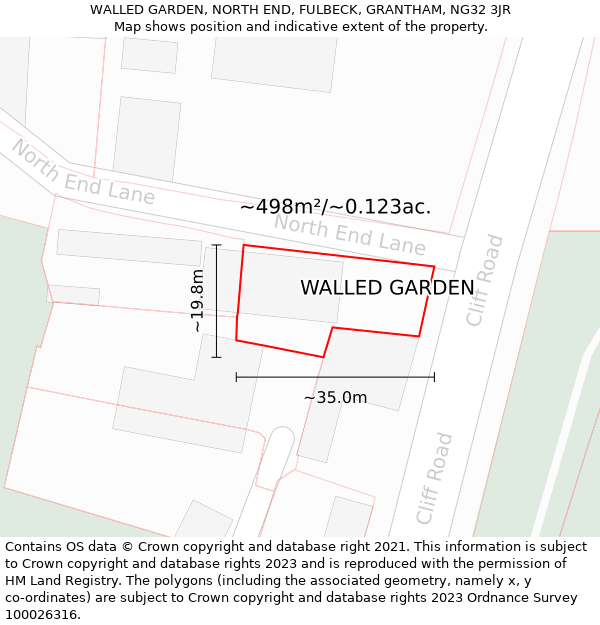 WALLED GARDEN, NORTH END, FULBECK, GRANTHAM, NG32 3JR: Plot and title map