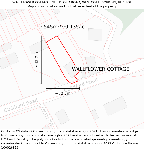 WALLFLOWER COTTAGE, GUILDFORD ROAD, WESTCOTT, DORKING, RH4 3QE: Plot and title map