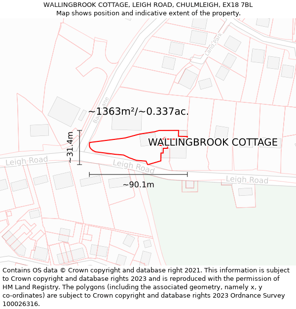 WALLINGBROOK COTTAGE, LEIGH ROAD, CHULMLEIGH, EX18 7BL: Plot and title map