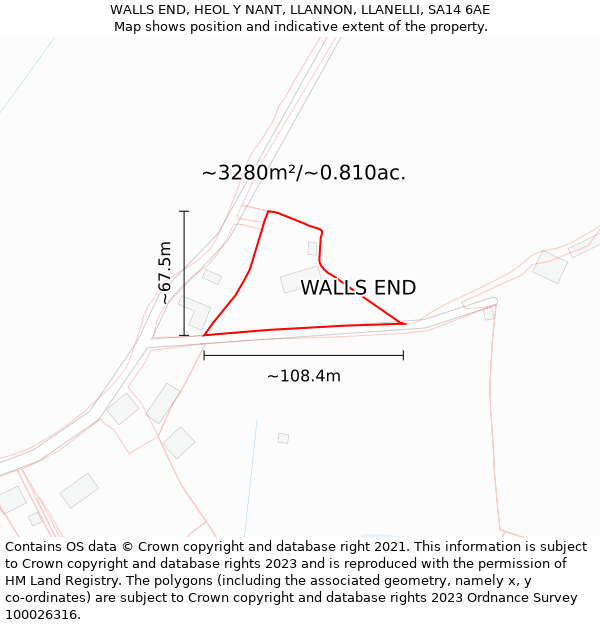 WALLS END, HEOL Y NANT, LLANNON, LLANELLI, SA14 6AE: Plot and title map