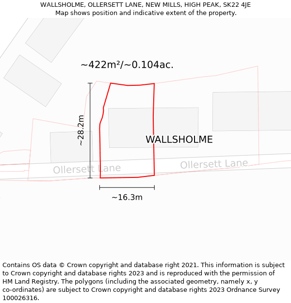WALLSHOLME, OLLERSETT LANE, NEW MILLS, HIGH PEAK, SK22 4JE: Plot and title map