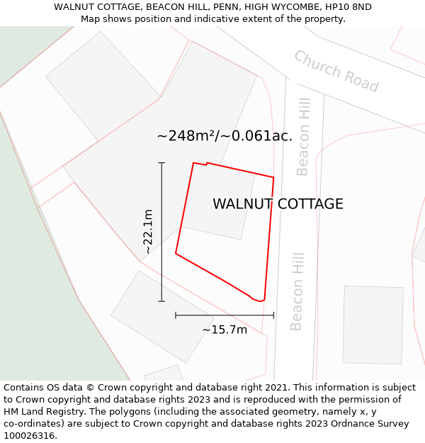 WALNUT COTTAGE, BEACON HILL, PENN, HIGH WYCOMBE, HP10 8ND: Plot and title map