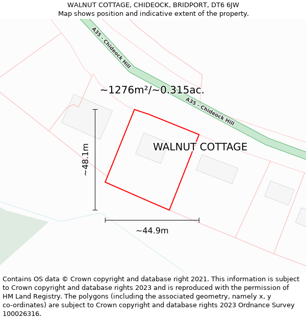 WALNUT COTTAGE, CHIDEOCK, BRIDPORT, DT6 6JW: Plot and title map