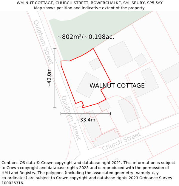 WALNUT COTTAGE, CHURCH STREET, BOWERCHALKE, SALISBURY, SP5 5AY: Plot and title map