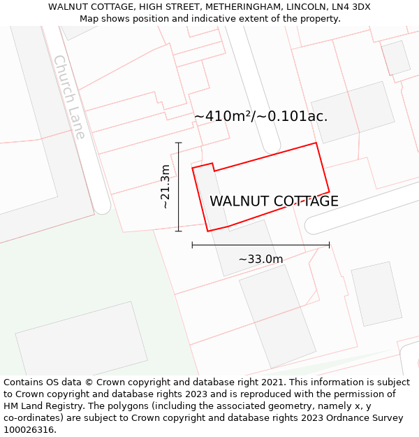 WALNUT COTTAGE, HIGH STREET, METHERINGHAM, LINCOLN, LN4 3DX: Plot and title map