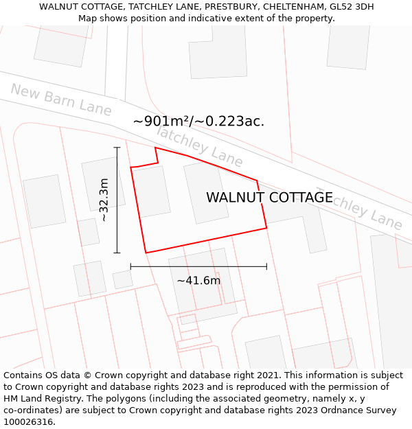 WALNUT COTTAGE, TATCHLEY LANE, PRESTBURY, CHELTENHAM, GL52 3DH: Plot and title map