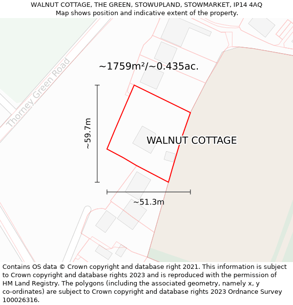 WALNUT COTTAGE, THE GREEN, STOWUPLAND, STOWMARKET, IP14 4AQ: Plot and title map
