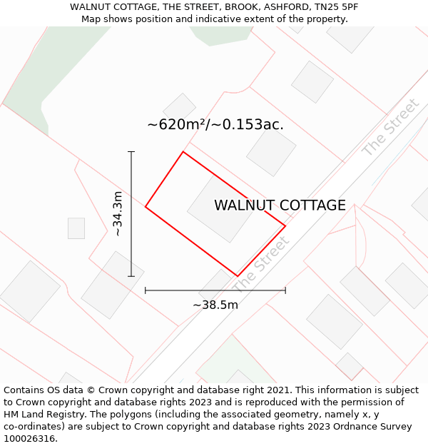 WALNUT COTTAGE, THE STREET, BROOK, ASHFORD, TN25 5PF: Plot and title map