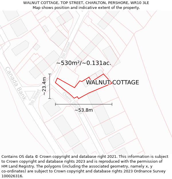 WALNUT COTTAGE, TOP STREET, CHARLTON, PERSHORE, WR10 3LE: Plot and title map
