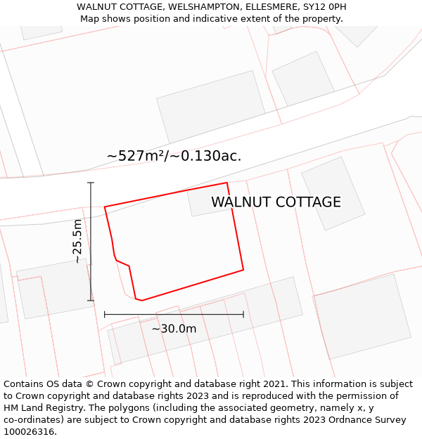 WALNUT COTTAGE, WELSHAMPTON, ELLESMERE, SY12 0PH: Plot and title map