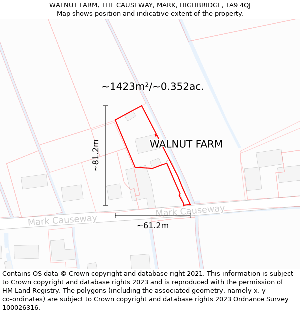 WALNUT FARM, THE CAUSEWAY, MARK, HIGHBRIDGE, TA9 4QJ: Plot and title map