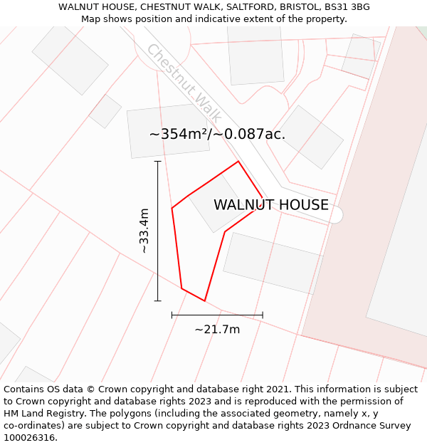 WALNUT HOUSE, CHESTNUT WALK, SALTFORD, BRISTOL, BS31 3BG: Plot and title map