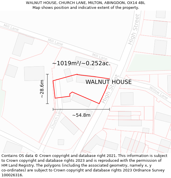 WALNUT HOUSE, CHURCH LANE, MILTON, ABINGDON, OX14 4BL: Plot and title map